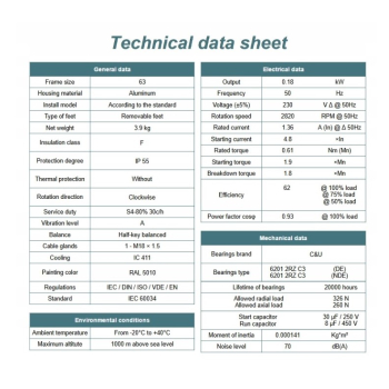 Silnik elektryczny jednofazowy 0,18kW 2800 obr/min. 63B3